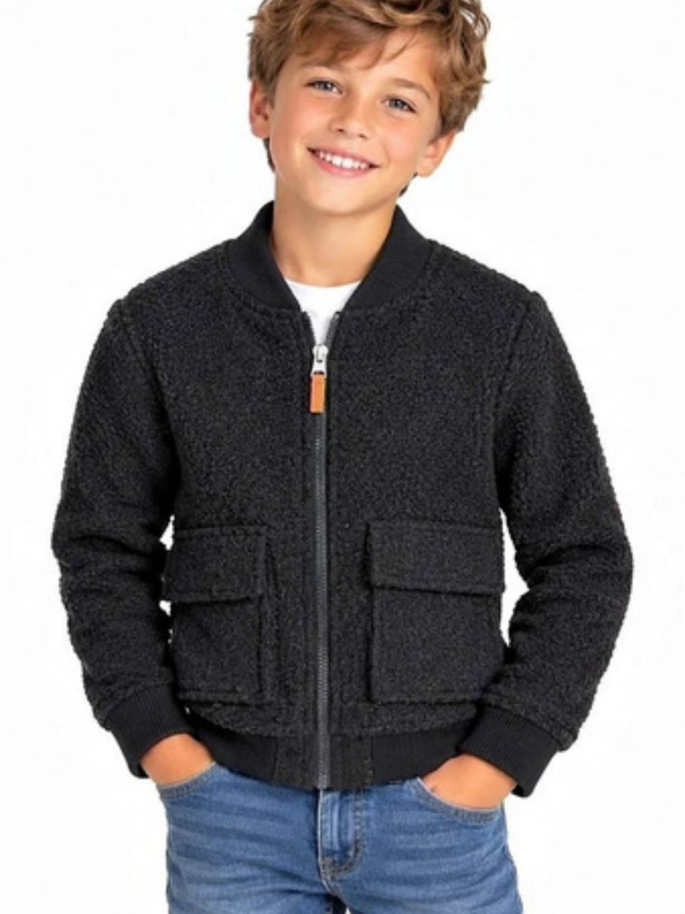Ntw Cat & Jack Boys Black Sherpa Bomber Jacket Boys Small